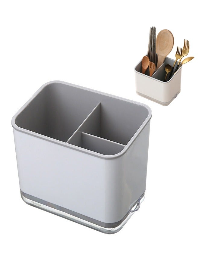 Utensil Holder, Cutlery Drainer Sink Caddy, Chopsticks Spoon Fork Holder, Cooking Utensil Drain Rack, Tableware Storage Holder, Kitchen Ware Organizer Compartment Box, Grey  - Image 1