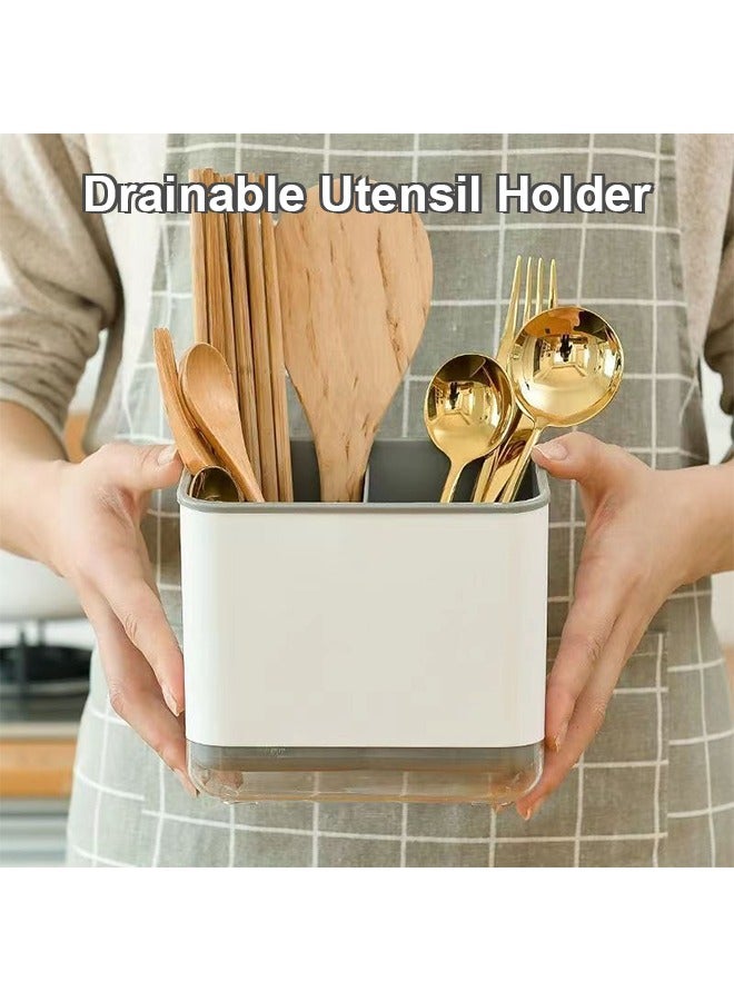 Utensil Holder, Cutlery Drainer Sink Caddy, Chopsticks Spoon Fork Holder, Cooking Utensil Drain Rack, Tableware Storage Holder, Kitchen Ware Organizer Compartment Box, Grey  - Image 2