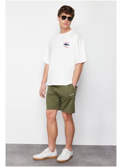 Khaki Regular/Normal Fit Medium Length Text Printed Shorts TMNSS21SR0377