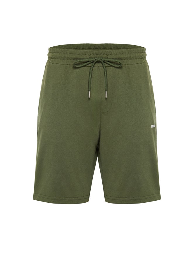 trendyol - Khaki Regular/Normal Fit Medium Length Text Printed Shorts TMNSS21SR0377 - Image 1