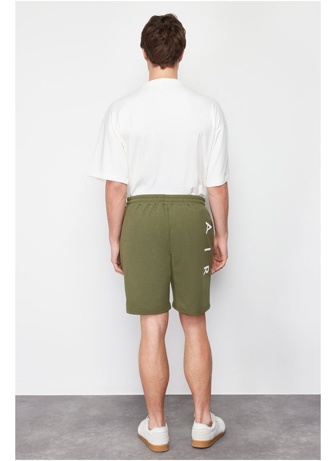 trendyol - Khaki Regular/Normal Fit Medium Length Text Printed Shorts TMNSS21SR0377 - Image 1