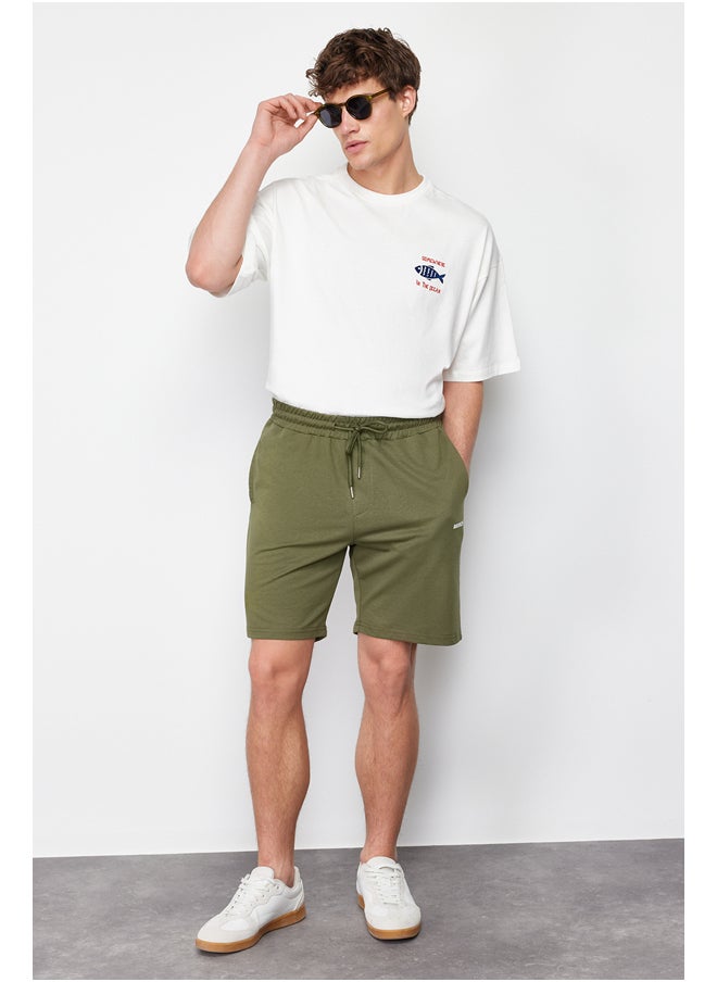 trendyol - Khaki Regular/Normal Fit Medium Length Text Printed Shorts TMNSS21SR0377 - Image 1