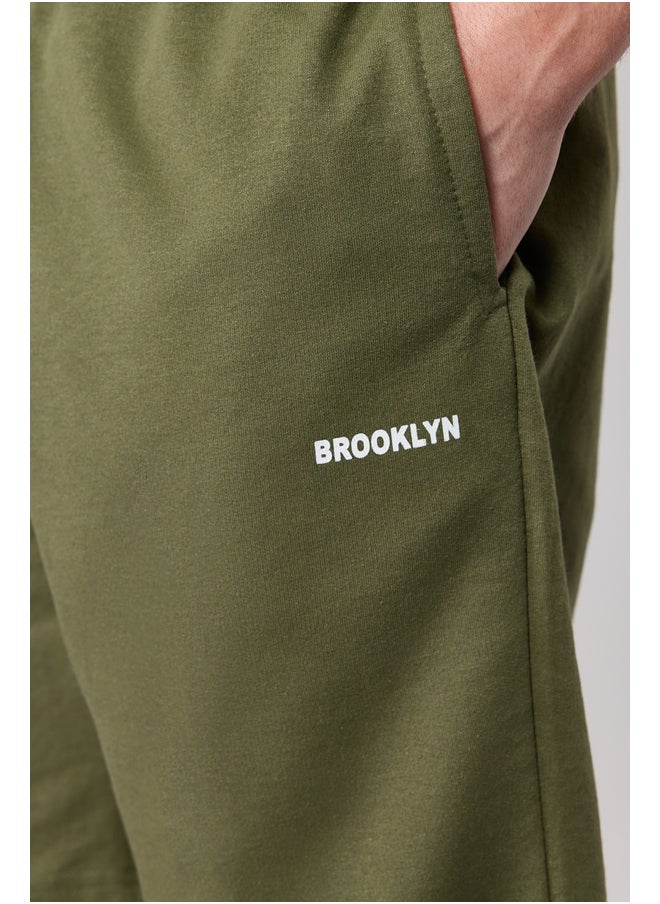 trendyol - Khaki Regular/Normal Fit Medium Length Text Printed Shorts TMNSS21SR0377 - Image 1