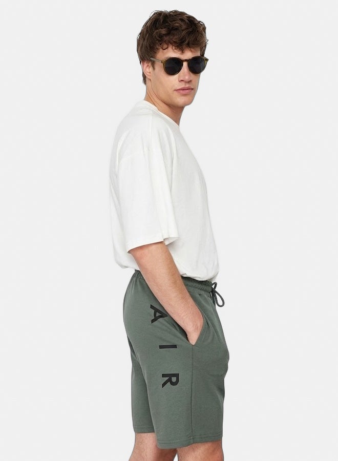 trendyol Khaki Regular/Normal Fit Medium Length Text Printed Shorts TMNSS21SR0377 - Image 5