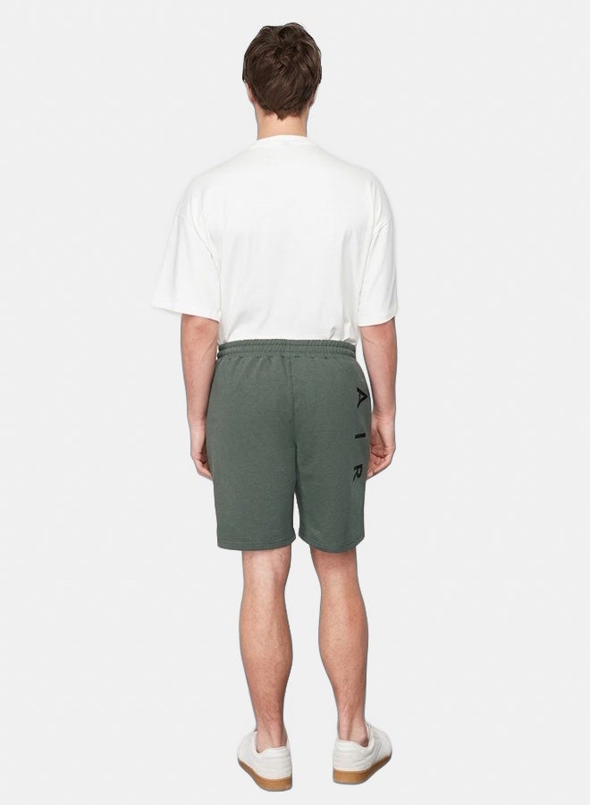 trendyol Khaki Regular/Normal Fit Medium Length Text Printed Shorts TMNSS21SR0377 - Image 2