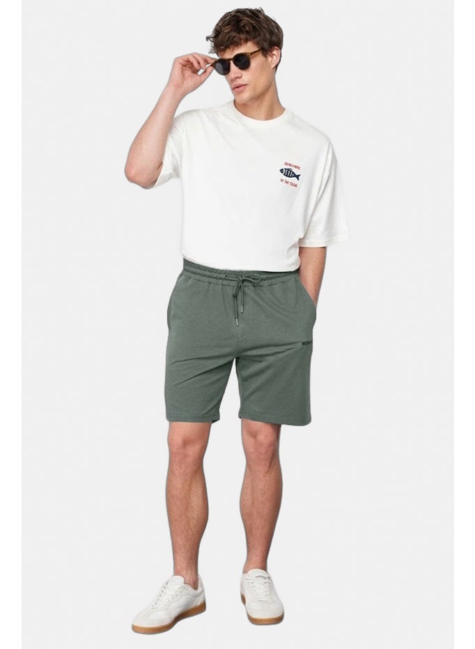 trendyol Khaki Regular/Normal Fit Medium Length Text Printed Shorts TMNSS21SR0377 - Image 1