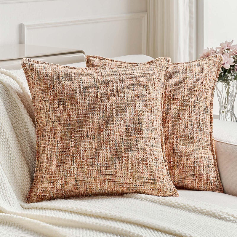 FUTEI Rust Decorative Throw Pillow Covers 20x20 Inch Set of 2,Soft Chenille Tweed Textured Cushion Case,Modern Home Decor for Couch Bed Living Room - Image 1