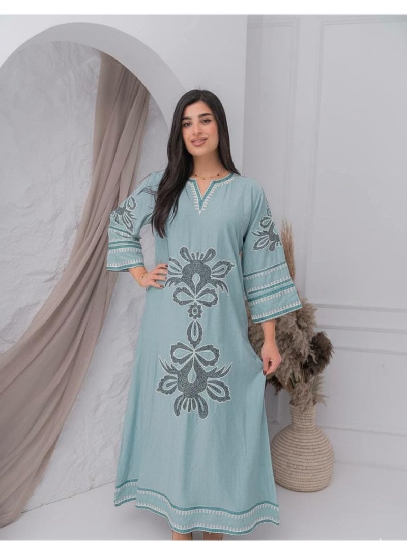 افندينا  جلابية كتان بتفاصيل دقيقه تضفي لمسة من الفخامةA-386 - Image 1