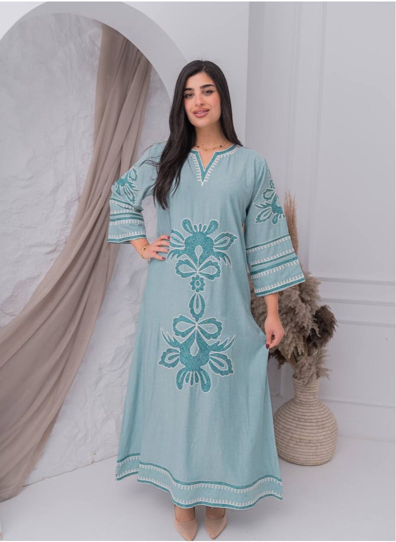 افندينا  - جلابية كتان بتفاصيل دقيقه تضفي لمسة من الفخامةA-386 - Image 1