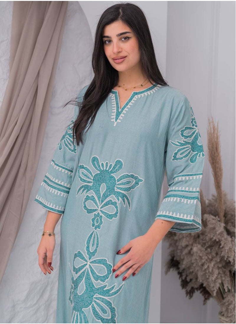 افندينا  - جلابية كتان بتفاصيل دقيقه تضفي لمسة من الفخامةA-386 - Image 1