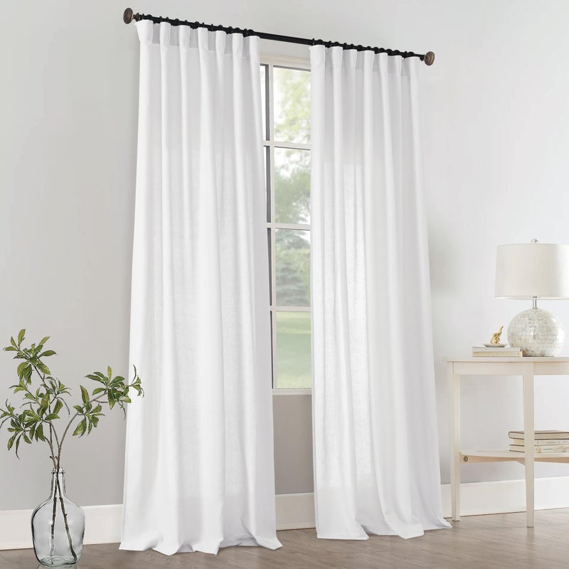 PANELSBURG Clear White Curtains for Living Room with 2 Panels Back Tabs  Semi Sheer Linen Curtains  Light Filtering Curtains 72 Inches Long (40 W  Set of 2) - Image 4