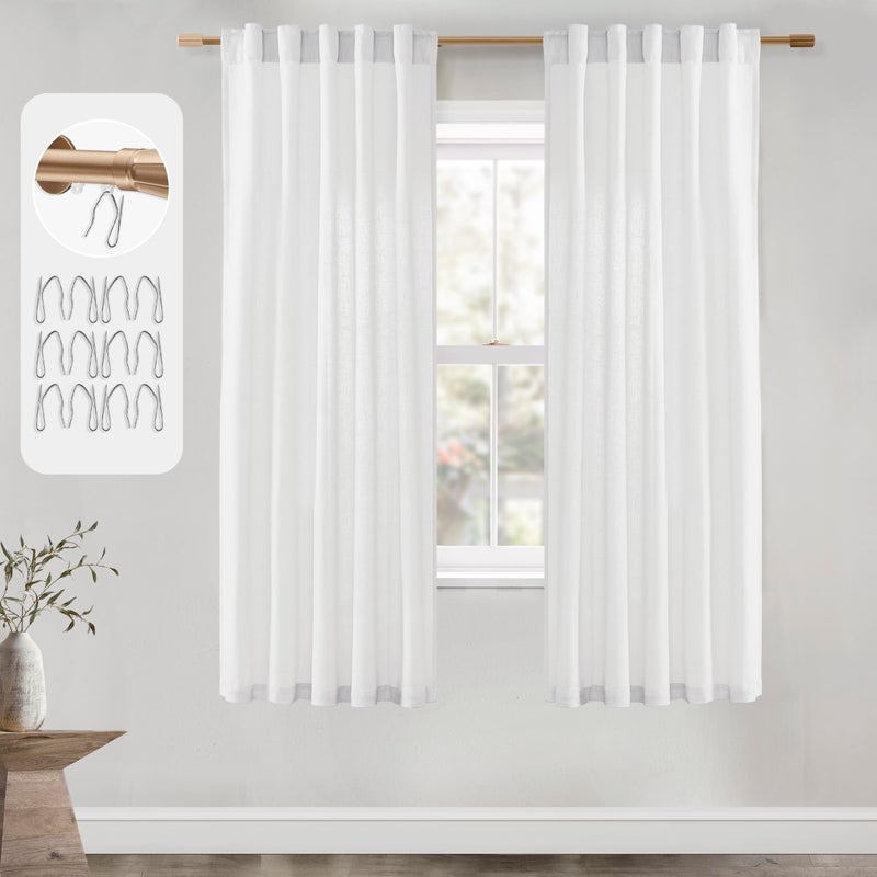 PANELSBURG Clear White Curtains for Living Room with 2 Panels Back Tabs  Semi Sheer Linen Curtains  Light Filtering Curtains 72 Inches Long (40 W  Set of 2) - Image 1