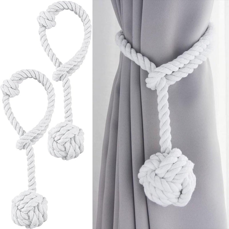 JAZLOG JAZLOG JAZLOG256535 Handmade Cotton Curtain Tiebacks Rustic Boho Decorative Holdback for Drapes Macrame Rope Tassels Vintage Farmhouse Style NoDrill Perfect for Living Room Bedroom Outdoor - Image 1