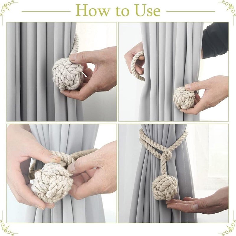 JAZLOG JAZLOG JAZLOG256535 Handmade Cotton Curtain Tiebacks Rustic Boho Decorative Holdback for Drapes Macrame Rope Tassels Vintage Farmhouse Style NoDrill Perfect for Living Room Bedroom Outdoor - Image 3