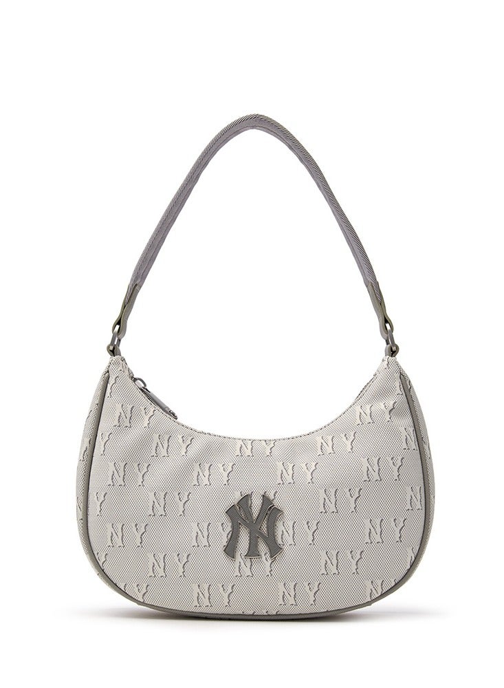 MLB Classic Lettering Jacquard Underarm Shoulder Bag New York Yankees Light Grey - Image 1