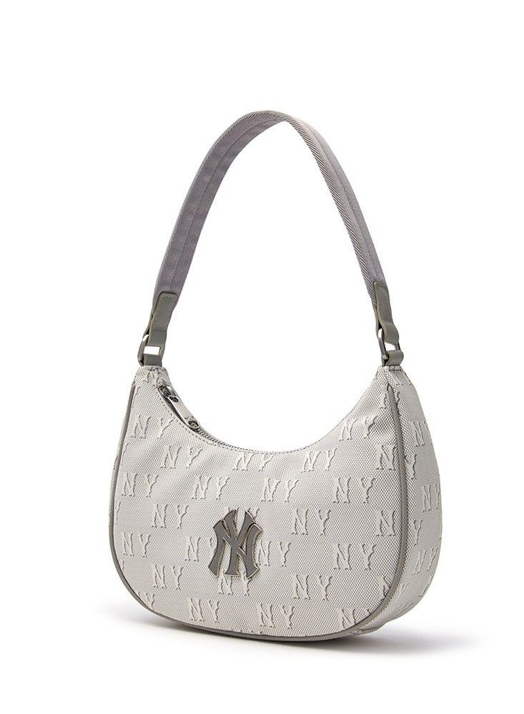 MLB Classic Lettering Jacquard Underarm Shoulder Bag New York Yankees Light Grey - Image 2