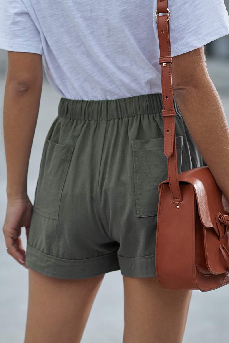 FEKOAFE Women's Drawstring Shorts Casual Elastic Waist Loose Comfy Cotton Linen Beach Shorts DGreen S - Image 4