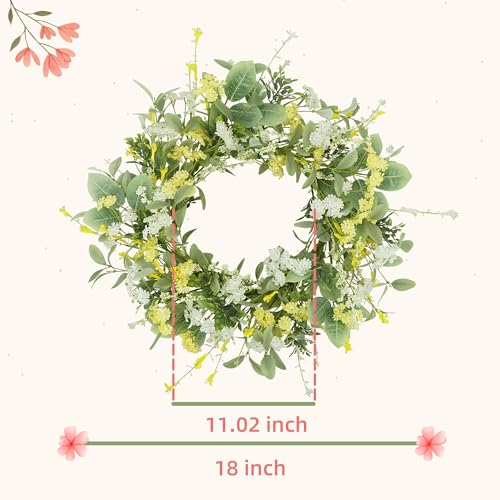 YNYLCHMX 18 Spring Summer Wreaths for Front Door Artificial Floral Wreath with Yellow White Daisy Green Eucalyptus Leaves Green Foliage Wreath for Wall Window Farmhouse Party Holiday Home Decor - Image 3