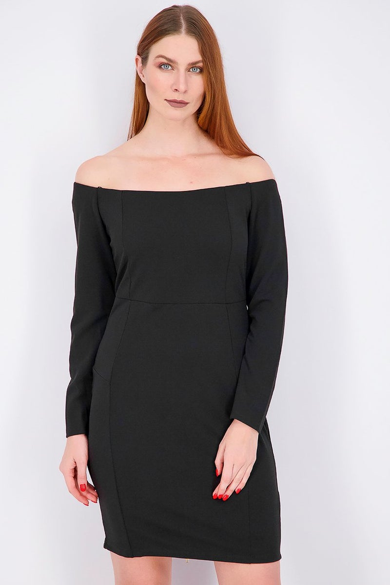 bebe Women Long Sleeve Off,Shoulder Dress, Black - Image 1