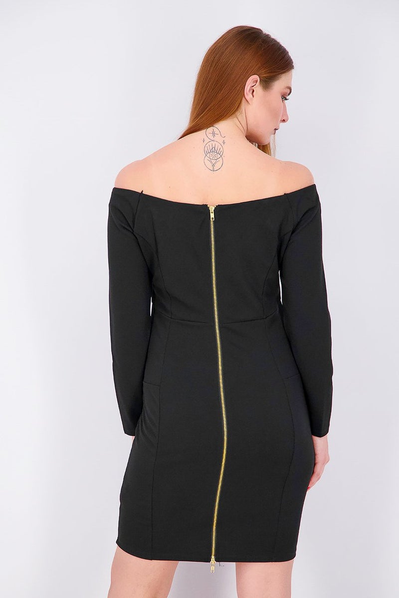 bebe Women Long Sleeve Off,Shoulder Dress, Black - Image 3