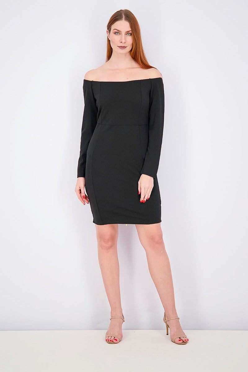 bebe Women Long Sleeve Off,Shoulder Dress, Black - Image 2