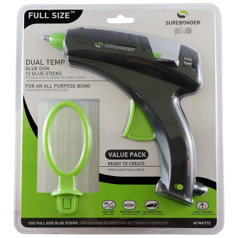 Surebonder DT-270FKIT Full Size Dual Temperature Glue Gun with 12-4-Inch Standard All Purpose Glue Sticks,Black,green - Image 1