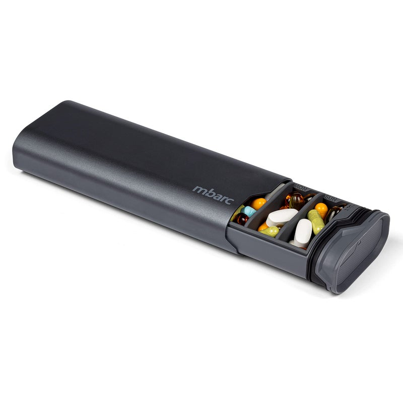 mbarc XL 7 Day Weekly Pill Organizer Extra Large Capacity Pill Box Premium Pillcase XL Steel Grey