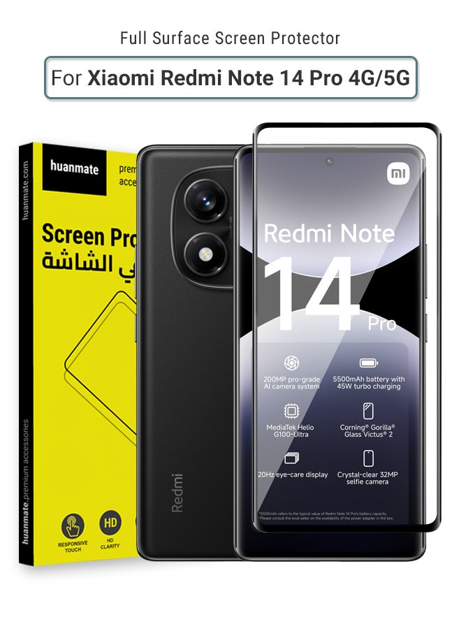 huanmate Xiaomi Redmi Note 14 Pro 4G/5G Screen Protector – Premium Edge to Edge Tempered Glass, High Transparency, Delicate Touch, Anti-Explosion, Smooth Arc Edges, Easy Installation - Image 1