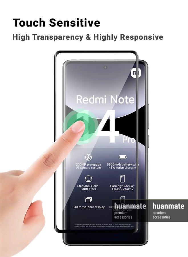 huanmate Xiaomi Redmi Note 14 Pro 4G/5G Screen Protector – Premium Edge to Edge Tempered Glass, High Transparency, Delicate Touch, Anti-Explosion, Smooth Arc Edges, Easy Installation - Image 4