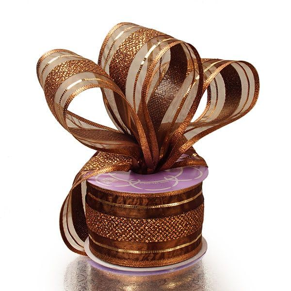 Paper Mart Wendy Wired Ribbon for Holiday Gift Wrap Crafting Bronze 25 Inch x 10 Yd