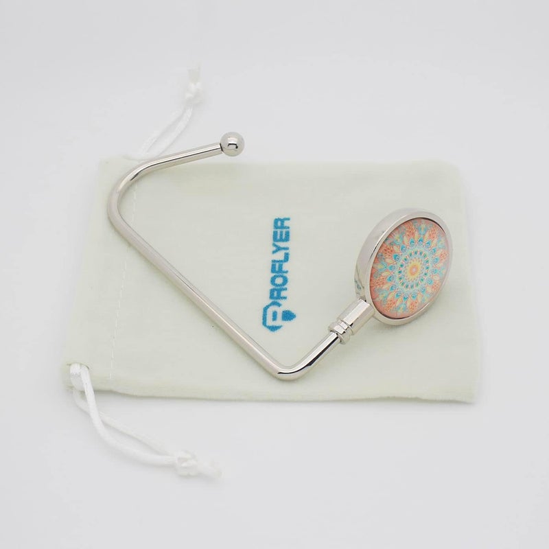 ROFLYER Purse Hook Hanger for Table Bar Handbag Hanger Safer Cleaner Bag Table Hanger with Velvet Pouch (Mandala Flower) - Image 4