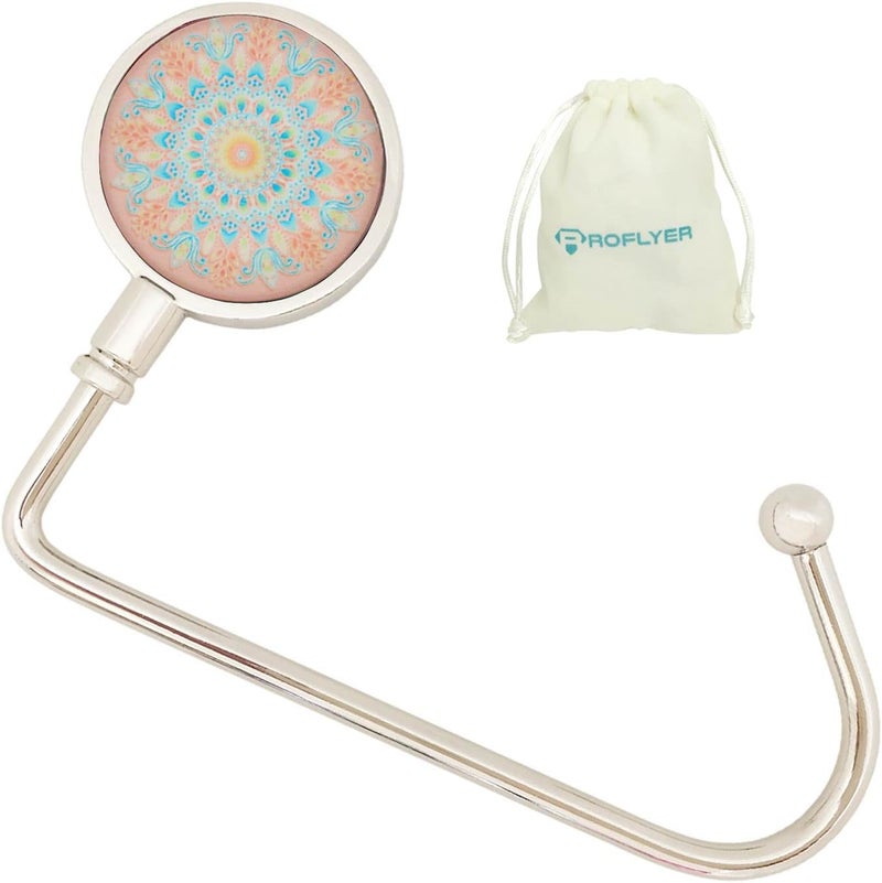 ROFLYER Purse Hook Hanger for Table Bar Handbag Hanger Safer Cleaner Bag Table Hanger with Velvet Pouch (Mandala Flower) - Image 1