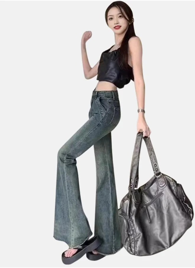 يونيكي Blue Wide Leg Mid-Rise Light Fade Jeans