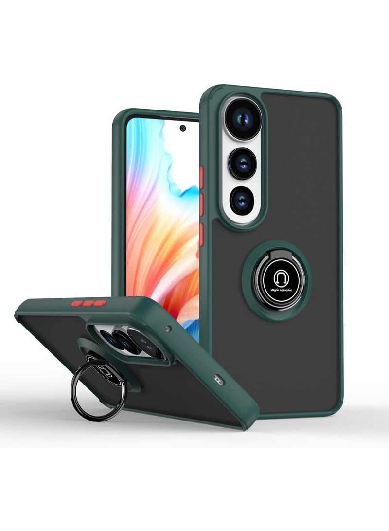 Muzz حافظة لهاتف فيفو V50 لايت غطاء مع حلقة معدنية حامل قبضة قاعدة مغناطيسية مقاومة للصدمات خلفية صلبة غير لامعة لحافظة فيفو V50 لايت 5G (أخضر) - Image 1