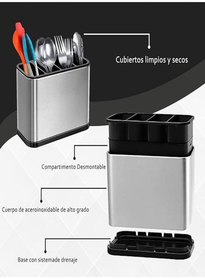 RMYKX Stainless Steel Silverware Caddy 4 -Compartment Organizer for Forks, Spoons, Knives, and Utensils, Modern Kitchen Storage Solution (Multicolor) - Image 4