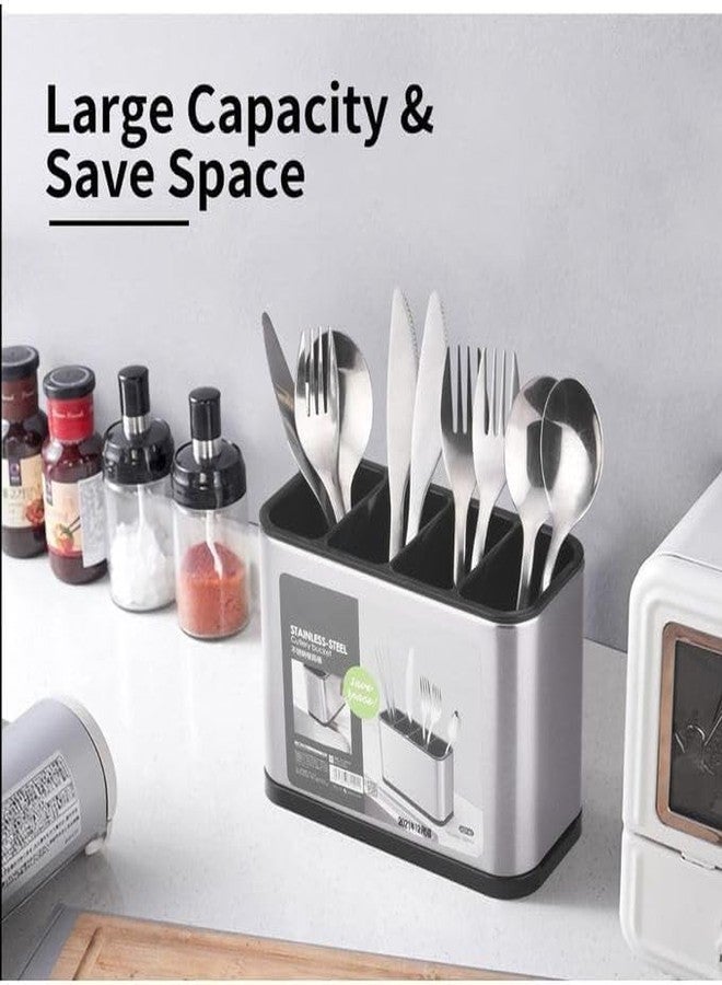 RMYKX Stainless Steel Silverware Caddy 4 -Compartment Organizer for Forks, Spoons, Knives, and Utensils, Modern Kitchen Storage Solution (Multicolor) - Image 2