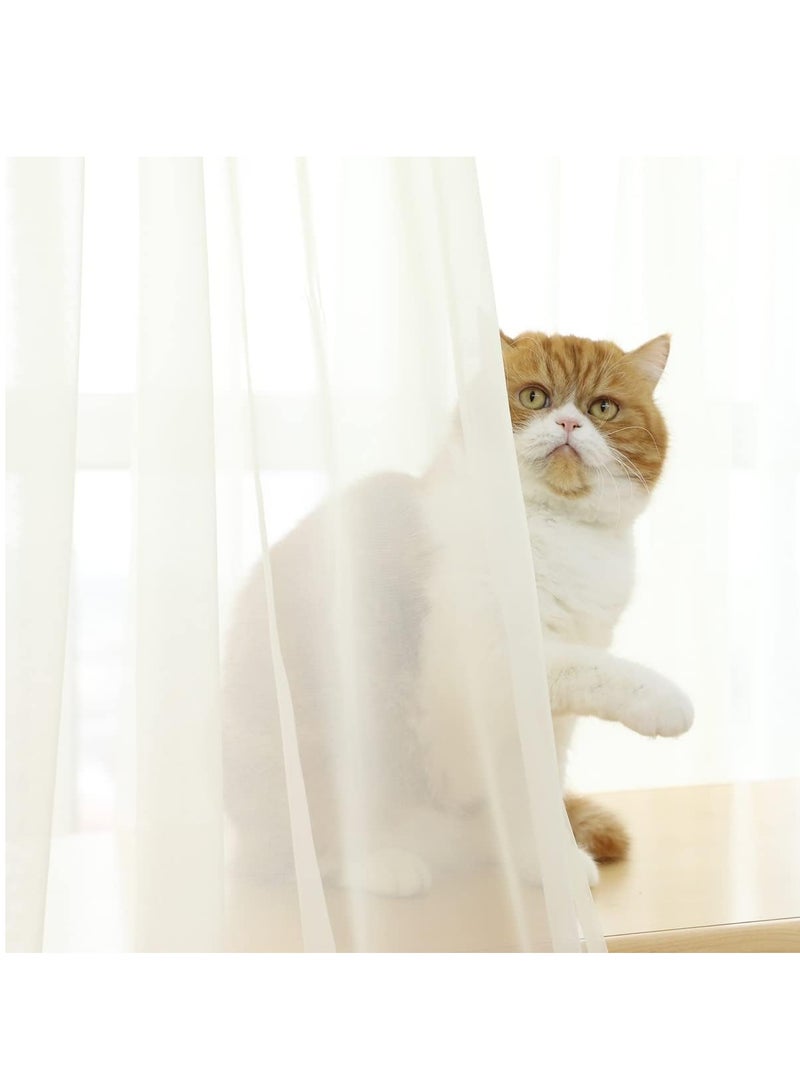 رات سو 2 قطعة من ستائر النوافذ الشفافة طويلة، ستائر شفافة بجزء علوي دائري، ستائر أنيقة شفافة بجيوب علوية بسيطة، ستارة شفافة واضحة اللون تعتبر لوحة أساسية لتزيين النوافذ في الغرفة وغرفة المعيشة - Image 2