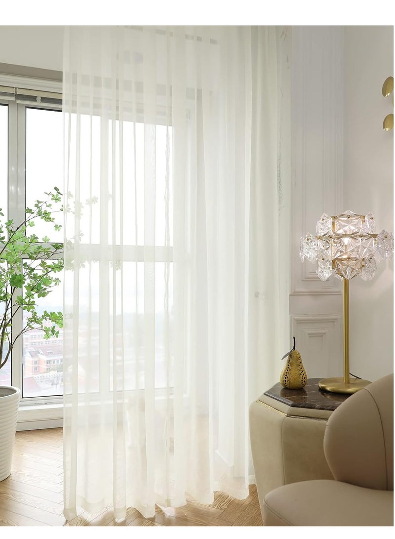 رات سو 2 قطعة من ستائر النوافذ الشفافة طويلة، ستائر شفافة بجزء علوي دائري، ستائر أنيقة شفافة بجيوب علوية بسيطة، ستارة شفافة واضحة اللون تعتبر لوحة أساسية لتزيين النوافذ في الغرفة وغرفة المعيشة - Image 3