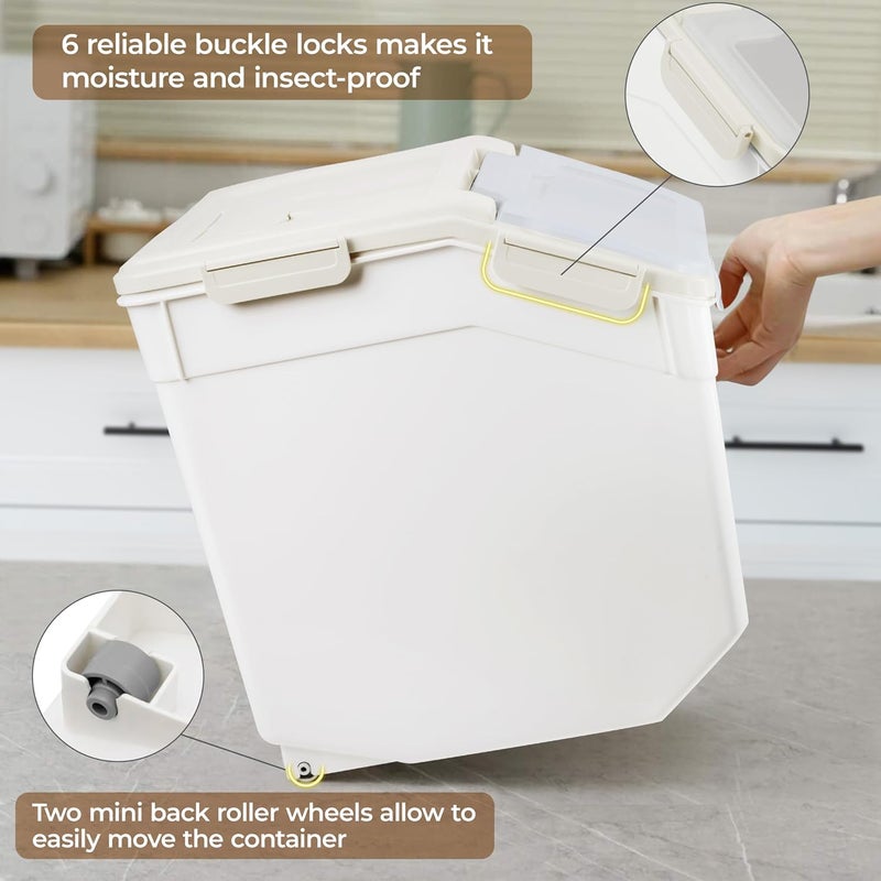 ABOUT SPACE حاوية أرز ABOUT SPACE سعة 25 كجم حاوية تخزين أرز محكمة الإغلاق مع كوب قياس ومجرفة أرز وموزع برميل أرز مقاوم للرطوبة منظم مطبخ للحبوب والبقوليات وطعام الحيوانات الأليفة بلاستيك رمادي - Image 5