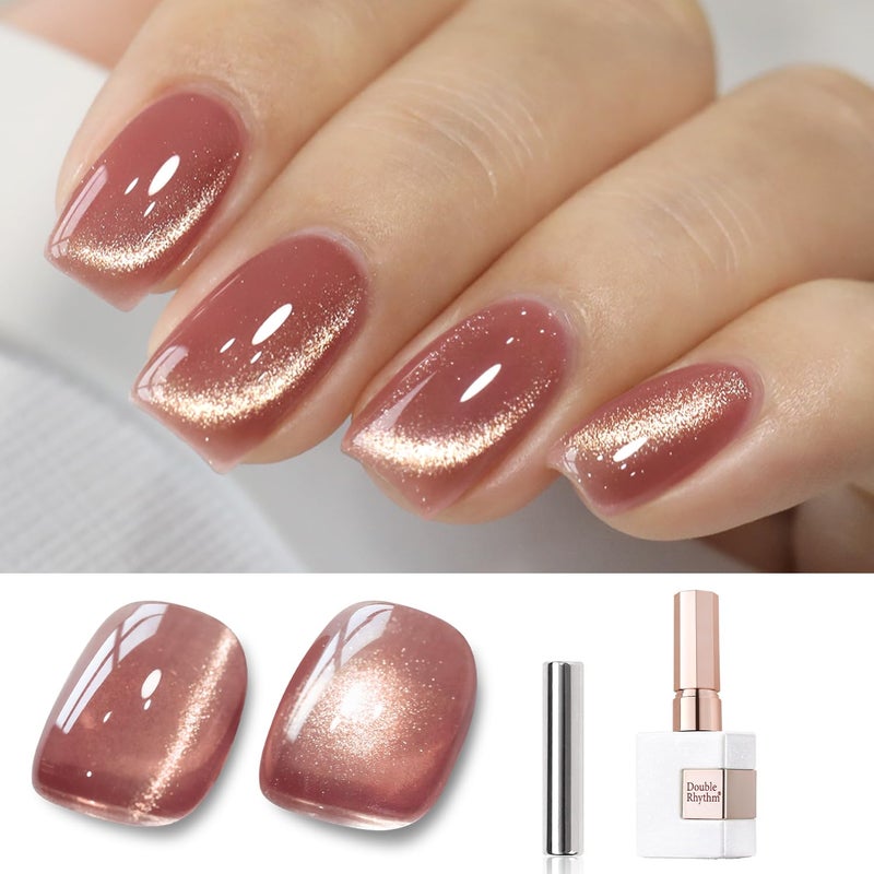 Double Rhythm 15ML Ice Glass Cat Eye Gel Polish with Magnet Holographic Glitter Shimmer Translucent Sheer Color Salon Soak Off Magnetic Nail at Home (Plum Purple-MC1124) - Image 1