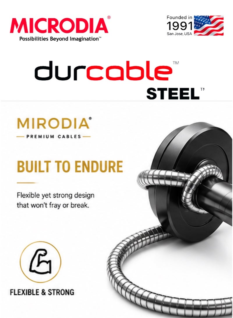 MICRODIA Durcable ™ Steel 1.5m PD60W USB-A to Lightning Charge & Sync Cable For IPone 14 , 13, 12, 11, X - Image 4