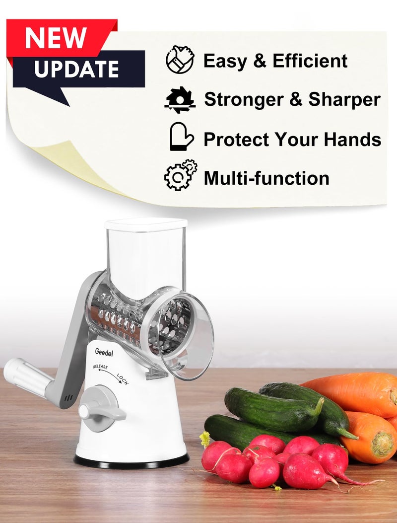 Geedel Rotary Cheese Grater Cheese Shredder - Upgraded 5-in-1 Cheese Grater with Handle and Strong Suction Base, Multi-purpose Vegetable Slicer Ice Shaver Nuts Grinder for Ice, Vegetables, Fruit, Nuts - Image 5