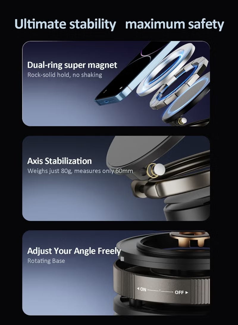 infino Vacuum Magnetic Car Phone Mount - 360° Rotating Foldable Dashboard Suction Cup Holder with N54 Strong Magnet, Universal Compatibility for Smartphones (Black) - Image 3