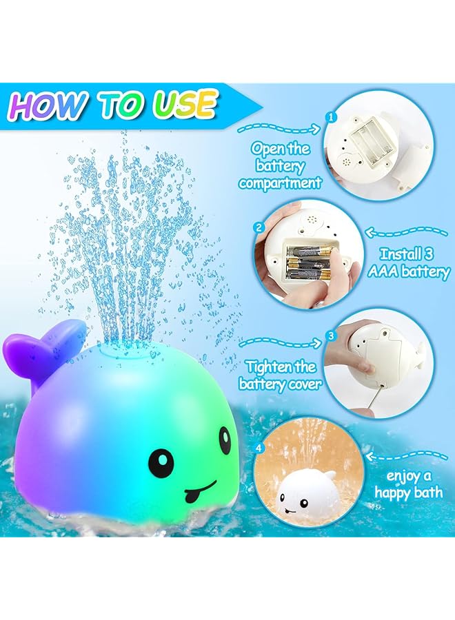 إيروريكس ألعاب حمام أطفال مُحسّنة لعام 2024، ألعاب حمام مضيئة للأطفال من عمر 1 إلى 3 سنوات، من عمر 6 إلى 12 شهرًا، حمام الحوت - Image 4