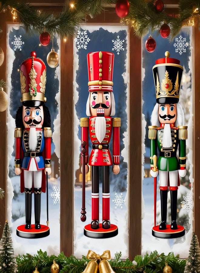 وولاين ملصقات نوافذ عيد الميلاد كبيرة الحجم من والين، مقاس 13.8 × 35.4 بوصة، بتصميم ثلاثي الأبعاد على شكل كسارة البندق وندفة ثلج، ملصقات زجاجية عتيقة لتزيين المنزل والفصول الدراسية والمكاتب والحفلات في عيد الميلاد، 3 أوراق - Image 1