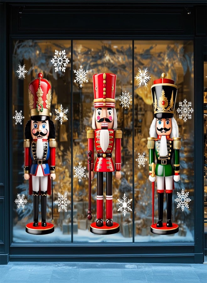 وولاين ملصقات نوافذ عيد الميلاد كبيرة الحجم من والين، مقاس 13.8 × 35.4 بوصة، بتصميم ثلاثي الأبعاد على شكل كسارة البندق وندفة ثلج، ملصقات زجاجية عتيقة لتزيين المنزل والفصول الدراسية والمكاتب والحفلات في عيد الميلاد، 3 أوراق - Image 2