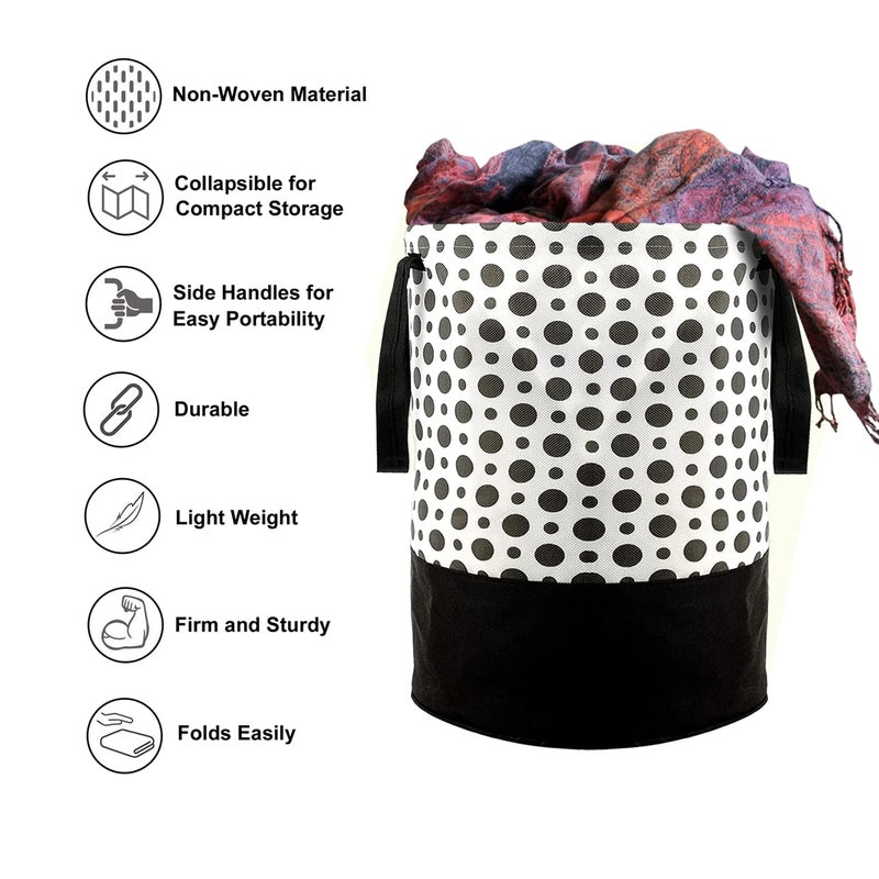 SKYLII Waterproof Canvas Laundry BagHamperMetalic Printed With HandlesFoldable Bin 45 Liter Capacity Black - Image 4