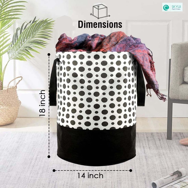 SKYLII Waterproof Canvas Laundry BagHamperMetalic Printed With HandlesFoldable Bin 45 Liter Capacity Black - Image 3