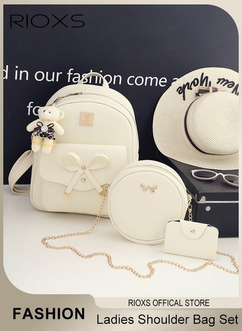 Fashionable Backpack with Bowknot, 3-Pieces Bag Set with Backpack, Shoulder Bag and Card Wallet, Classic Versatile Travel Bags, Perfect Size for Daily, Shopping, Dating and Travel Use
