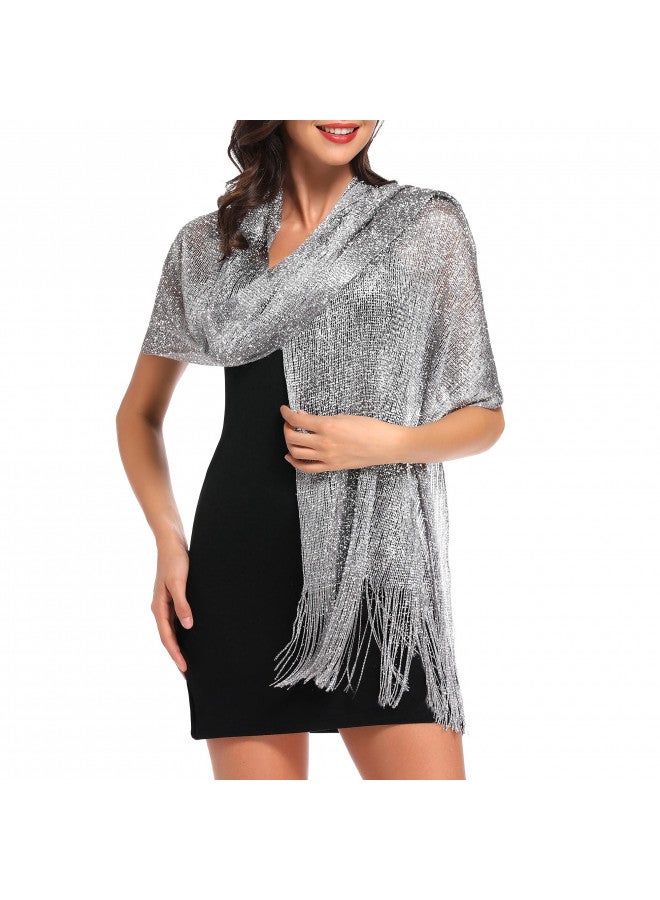 vimate شالات ولفائف فيمات باللون الرمادي الفاتح الداكن لفستان السهرة، شالات لامعة مع مشبك ولفائف لفستان الحفلات (رمادي داكن) - Image 1